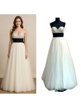 Jovani strapless sweetheart maxi gown dress pearl rhinestone beaded formal prom